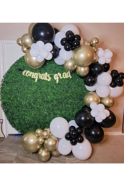 Pazariz Krom Gold Pastel Siyah Beyaz Balon Zinciri 100 Adet ürün görseli 1