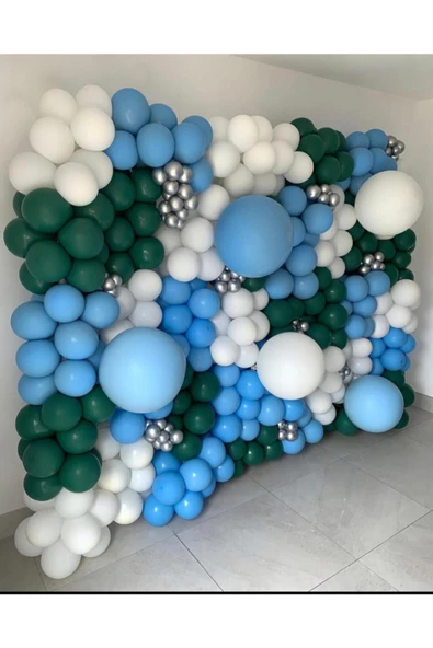 Pazariz Krom Gümüş Koyu Yeşil Makaron Mavi Ve Beyaz Balon Zinciri 100 Adet ürün görseli 1