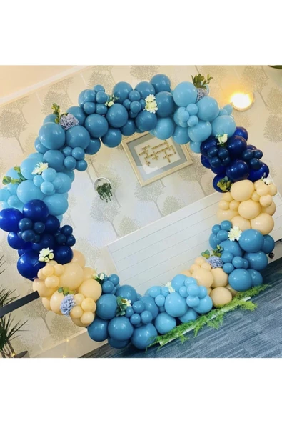Pazariz Turkuaz Açık Mavi Gece Mavisi Ten Rengi Balon Zinciri 100 Adet ürün görseli 1