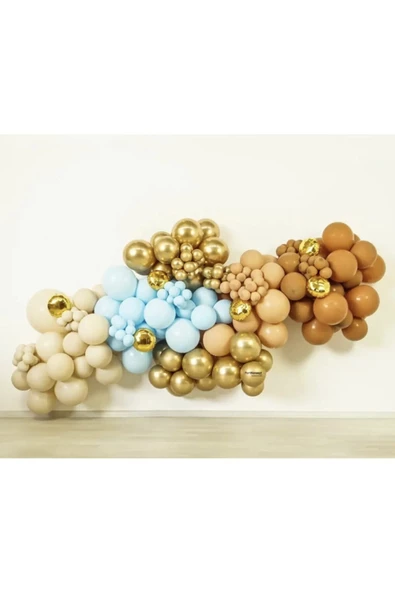 Pazariz Krom Gold Pastel Karamel Çöl Kumu Deniz Kumu Ve Makaron Mavi Balon Zinciri 100 Adet ürün görseli 1
