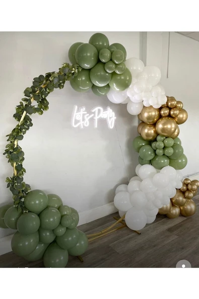 Pazariz Krom Gold Retro Okaliptus Ve Beyaz Balon Zinciri 100 Adet ürün görseli 1