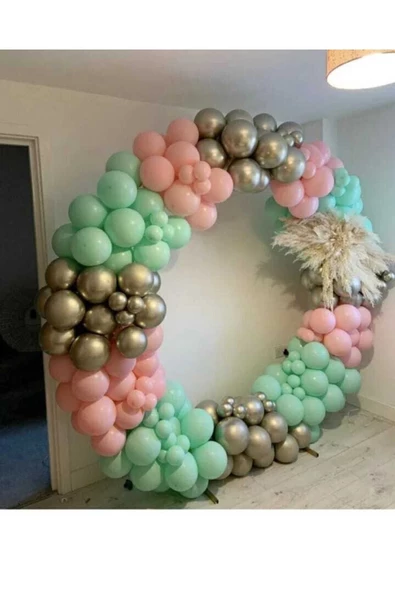 Pazariz Krom Beyaz Altın Makaron Mint Yeşili Ve Makaron Pembe Balon Zinciri 100 Adet ürün görseli 1