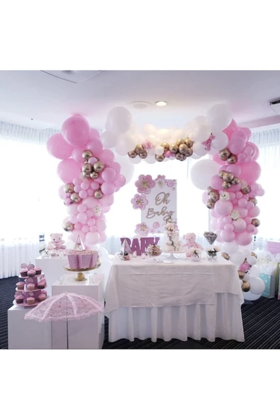 Pazariz Krom Gold Makaron Pembe Ve Pastel Beyaz Balon Zinciri 100 Adet ürün görseli 1