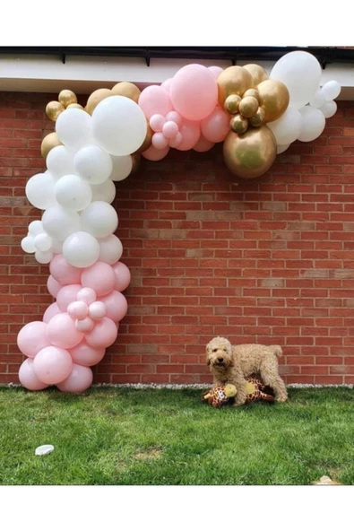 Pazariz Krom Gold Makaron Pembe Ve Beyaz Balon Zinciri 100 Adet ürün görseli 1