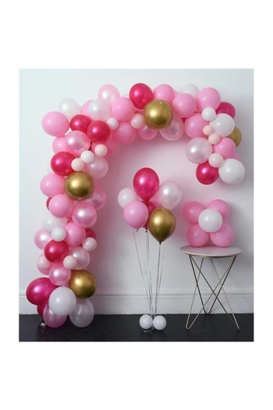 Pazariz 100 Adet Pembe Beyaz Kombin Zincir Balon Seti 5 Metre ürün görseli 1