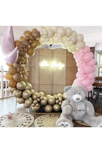 Pazariz Krom Gold Makaron Pembe Deniz Kumu Ve Karamel Balon Zinciri 100 Adet ürün görseli 1