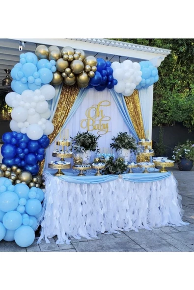 Pazariz Krom Gold Makaron Mavi Beyaz Ve Koyu Mavi Balon Zinciri 100 Adet ürün görseli 1