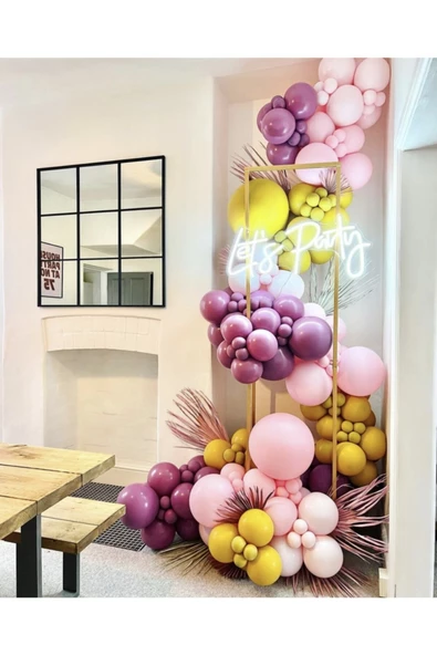 Pazariz Retro Yaban Çileği Zerdeçal Ve Makaron Pembe Balon Zinciri 100 Adet ürün görseli 1