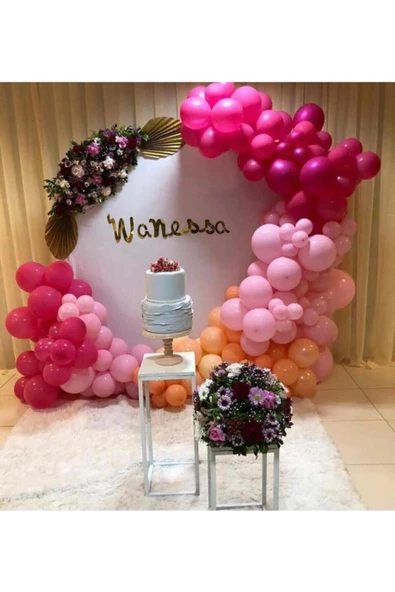 Pazariz Pastel Fuşya Makaron Pembe Ve Somon Balon Zinciri 100 Adet ürün görseli 1
