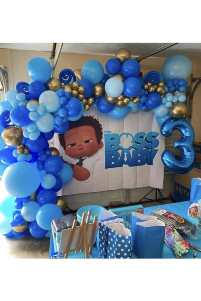 Pazariz Krom Gold Ve Mavi Tonları Patron Bebek Balon Zinciri Konsept 100 Adet ürün görseli 1