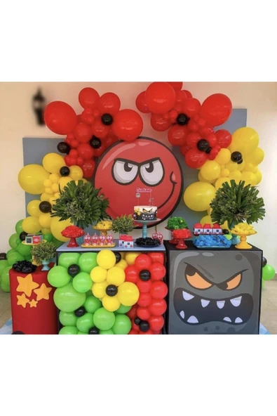 Pazariz Pastel Kırmızı Siyah Açık Yeşil Ve Sarı Balon Zinciri 100 Adet ürün görseli 1