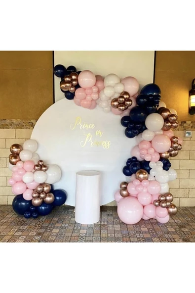 Pazariz Krom Gold Pastel Gece Mavisi Makaron Pembe Ve Beyaz Balon Zinciri 100 Adet ürün görseli 1