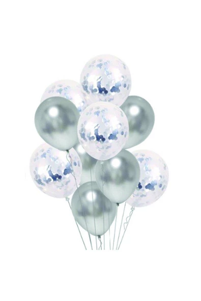 Pazariz Gümüş Krom Konfetili Balon ürün görseli 1