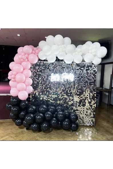 Pazariz Pastel Siyah Beyaz Pembe Balon Zinciri 100 Adet ürün görseli 1