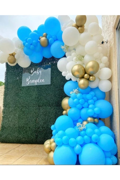 Pazariz Krom Gold Mavi Ve Beyaz Balon Zinciri 100 Adet ürün görseli 1
