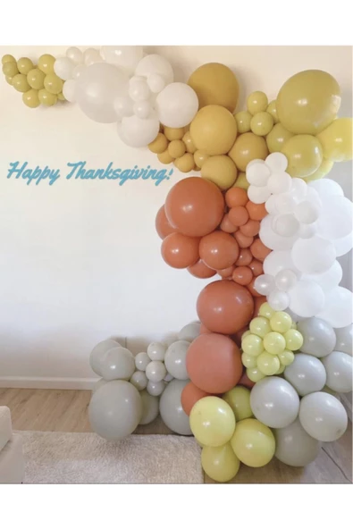 Pazariz Pastel Yanık Turuncu Zeytin Zerdeçal Taş Ve Beyaz Balon Zinciri 100 Adet ürün görseli 1
