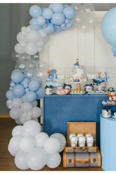 Pazariz Pastel Beyaz Makaron Mavi Şeffaf Balon Konsept Zinciri ürün görseli 1