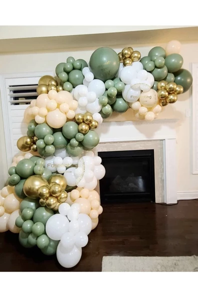 Pazariz Krom Gold Küf Yeşili Beyaz Ve Somon Balon Zinciri 100 Adet ürün görseli 1