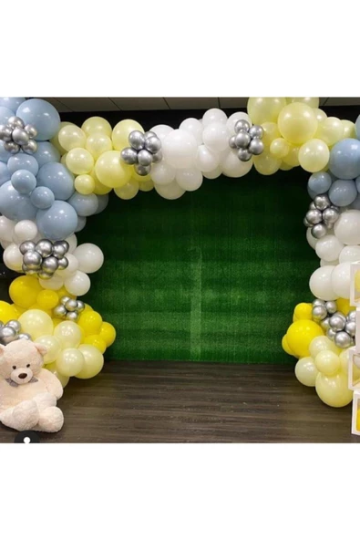 Pazariz Krom Gümüş Pastel Sarı Beyaz Gri Ve Makaron Sarı Balon Zinciri 100 Adet ürün görseli 1
