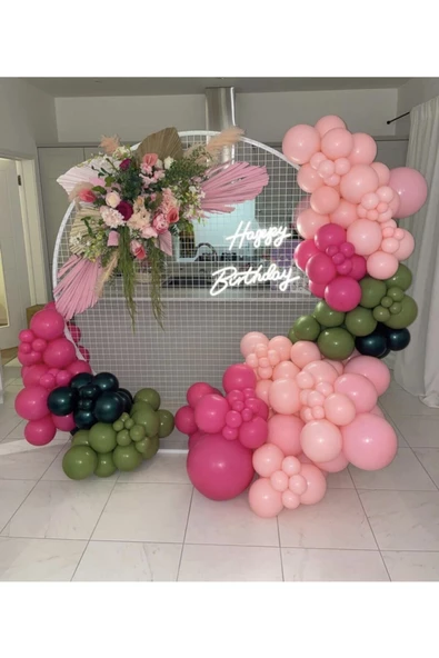 Pazariz Makaron Pembe Küf Yeşili Fuşya Ve Siyah Balon Zinciri 100 Adet ürün görseli 1