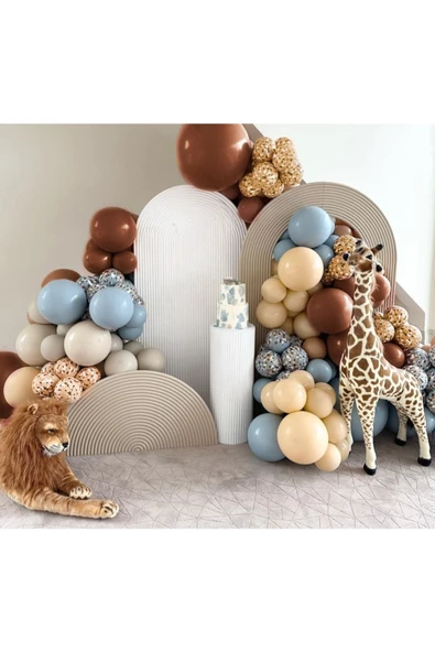 Pazariz Retro Fırtına Mavisi Karamel Kahve Safari Temalı Balon Seti 100 Adet ürün görseli 1
