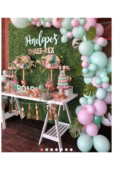 Pazariz Pastel Pembe Ve Mint Yeşili Makaron Balon Zinciri 100 Adet ürün görseli 1