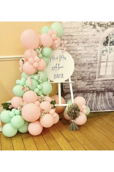 Pazariz Makaron Pembe Ve Mint Yeşili Balon Zinciri 100 Adet ürün görseli 1
