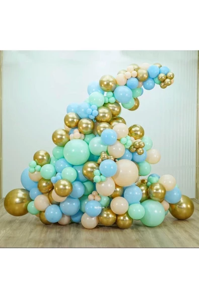 Pazariz Krom Gold Makaron Mavi Mint Ve Somon Balon Zinciri 100 Adet ürün görseli 1