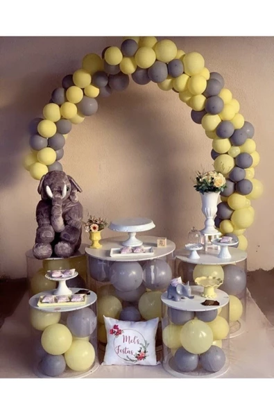 Pazariz Pastel Sarı Gri Balon Zincir Set ürün görseli 1