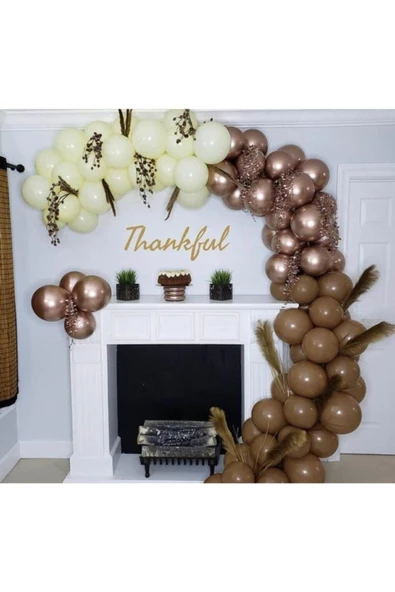 Pazariz Krom Gold Pastel Kahverengi Makaron Sarı Balon Zinciri 100 Adet ürün görseli 1