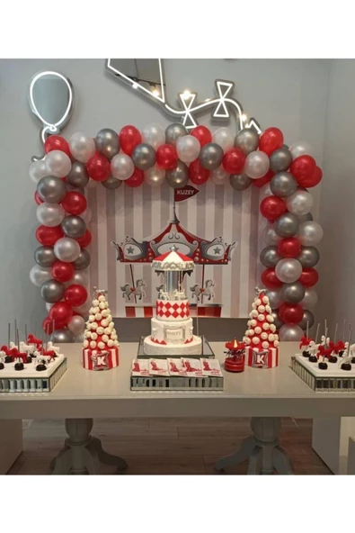 Pazariz Kırmızı Beyaz Gri Renkte Balon Zinciri ürün görseli 1