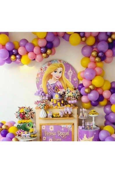 Pazariz Rapunzel Mor Lila Pembe Sarı Gold 100 Adet Balon Ve Balon Zincir ürün görseli 1
