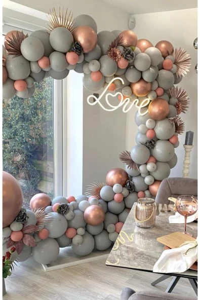 Pazariz Pastel Gri Makaron Pembe Krom Rose Balon Zinciri ürün görseli 1