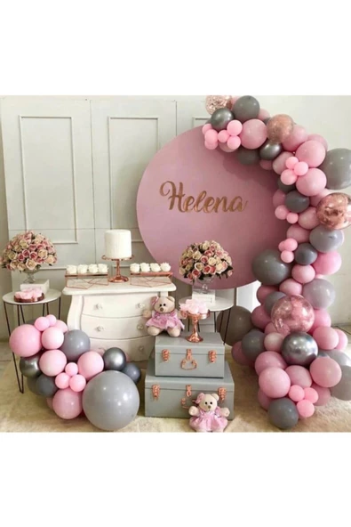 Pazariz Pastel Gri Ve Makaron Pembe Balon Zinciri 100 Adet ürün görseli 1