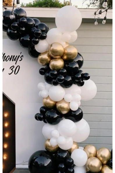 Pazariz Siyah Beyaz Krom Gold Balon Zinciri ürün görseli 1