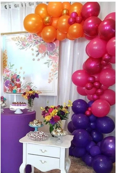 Pazariz Fuşya Turuncu Mor Renklerde Balon Zinciri ürün görseli 1