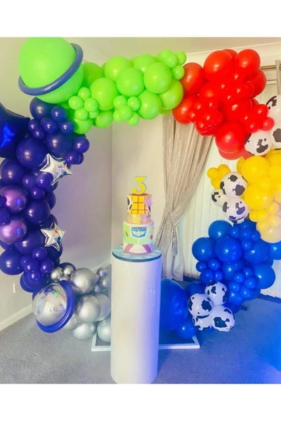 Pazariz Krom Gümüş Pastel Balon Zinciri Gece Mavisi Lacivert Açık Yeşil Kırmızı Sarı 100 Adet ürün görseli 1