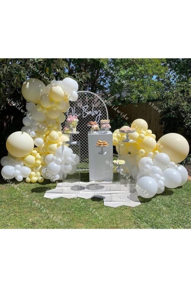 Pazariz Makaron Sarı Ve Beyaz Balon Zinciri 100 Adet ürün görseli 1