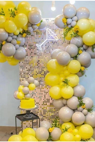 Pazariz Pastel Balon Zinciri Sarı Gri Pastel Balon ürün görseli 1