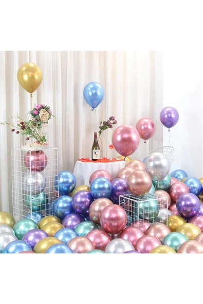 Pazariz Krom Balon 20 Adet -gümüş-altın-pempe-mavi ürün görseli 1