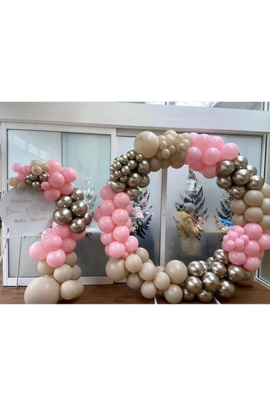 Pazariz Krom Beyaz Altın Makaron Pembe Ve Deniz Kumu Balon Zinciri 100 Adet ürün görseli 1