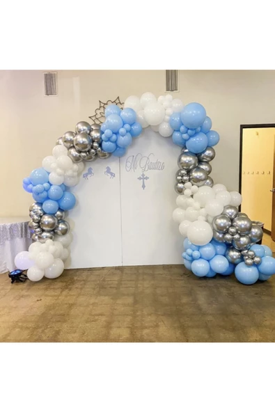 Pazariz Krom Gümüş Makaron Mavi Ve Beyaz Balon Zinciri 100 Adet ürün görseli 1