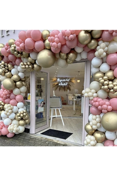 Pazariz Krom Gold Toz Pembe Sütlü Kahve Ve Duman Balon Zinciri 100 Adet ürün görseli 1