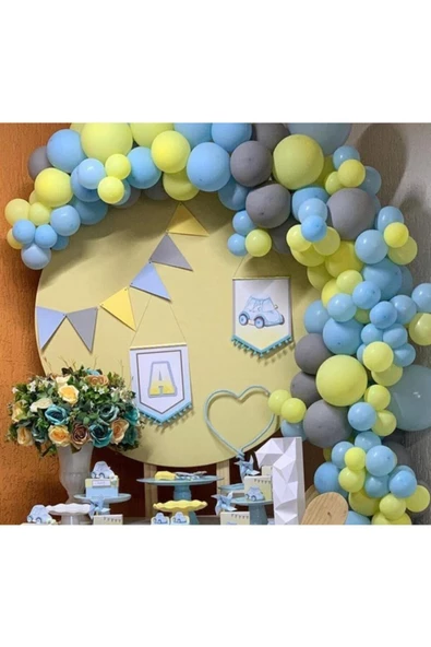 Pazariz Sarı Gri Mavi Pastel Balon Balon Zincir ürün görseli 1