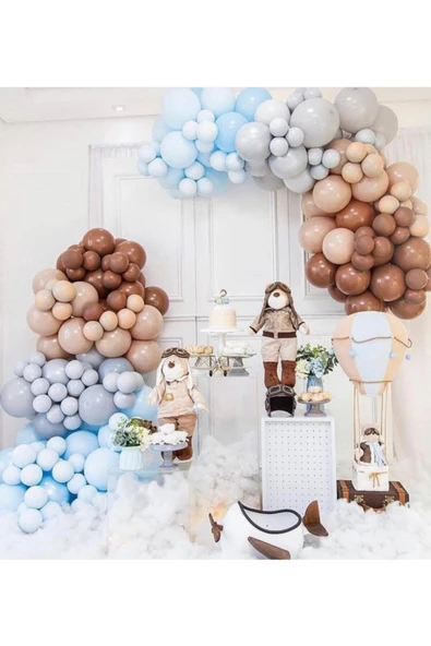 Pazariz Soft Pastel Balon Zincir Karamel Gri Ten Rengi Mavi Balon Zinciri 100 Adet ürün görseli 1