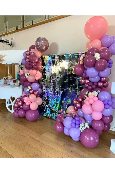 Pazariz Krom Pembe Pastel Yaban Çileği Makaron Pembe Ve Lila Balon Zinciri 100 Adet ürün görseli 1