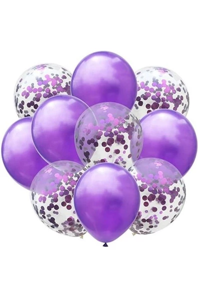 Pazariz Metalik Mor Renkli Konfetili Balon ürün görseli 1