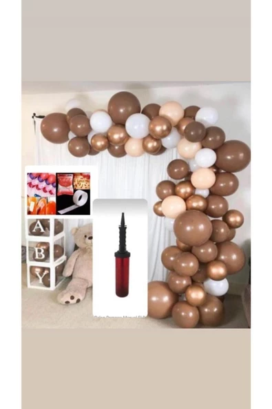Pazariz 105 Adet Balon Krom Gold - Karamel Kahve-pastel Beyaz Somon Balon -+balon Pompası ürün görseli 1