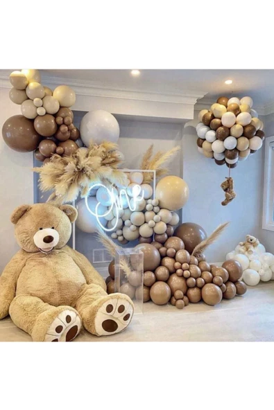 Pazariz Pastel Karamel Sütlü Kahve Duman Ve Beyaz Renk Balon Zinciri 100 Adet ürün görseli 1