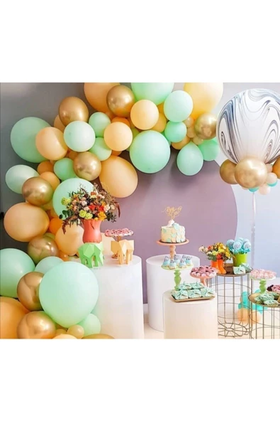Pazariz Mint Yeşili Somon Gold Renk Balon Zincir Set ürün görseli 1